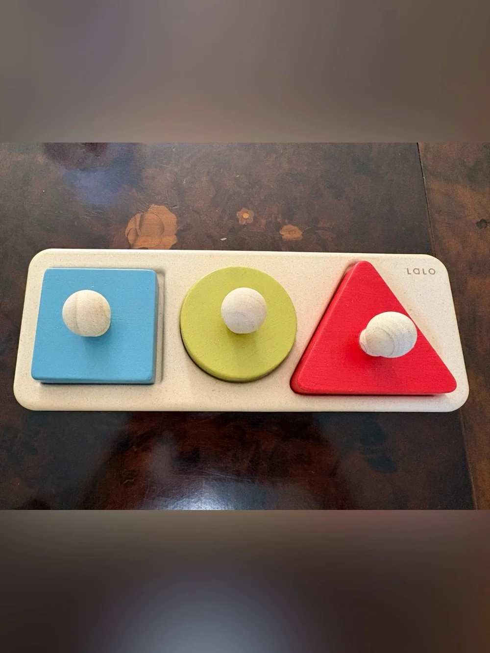 LALO Wooden Shape Puzzle - Blue, Green & Red for 16-18 months plus